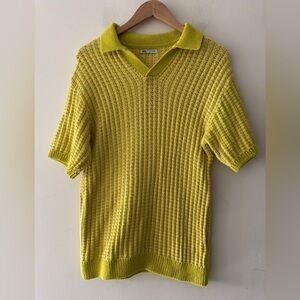 Zara Yellow Green Open Knit Men’s Polo Sweater Short Sleeve Top